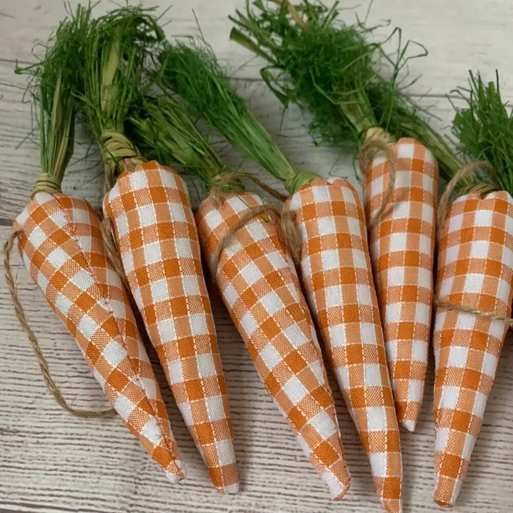 Rachel Ashwell The Farmhouse Plaid Carrot Garland Raffia Leaves Easter 6ft Long